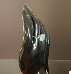 VTG Aqua Stone Purple Baguettes Sterling Silver Ring 925 Art Deco Filagree 6.75